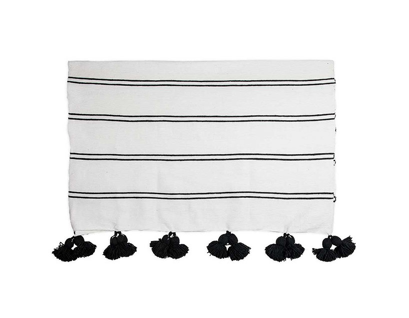 Black Stripe Pom-Pom Throw