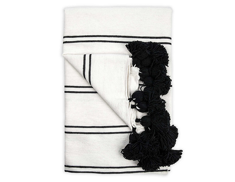 Black Stripe Pom-Pom Throw product