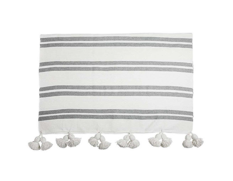 Grey Stripe Pom-Pom Throw