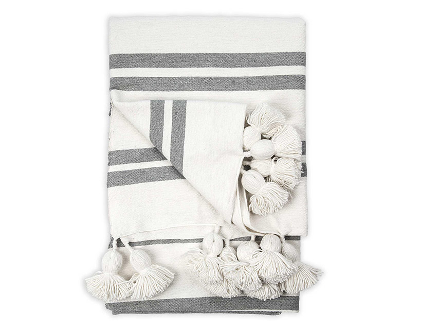 Grey Stripe Pom-Pom Throw